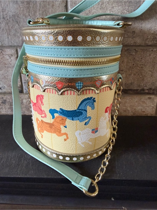 Loungefly Handbags - Loungefly Whimsical Carousel Bucket Bag in Mint & Gold